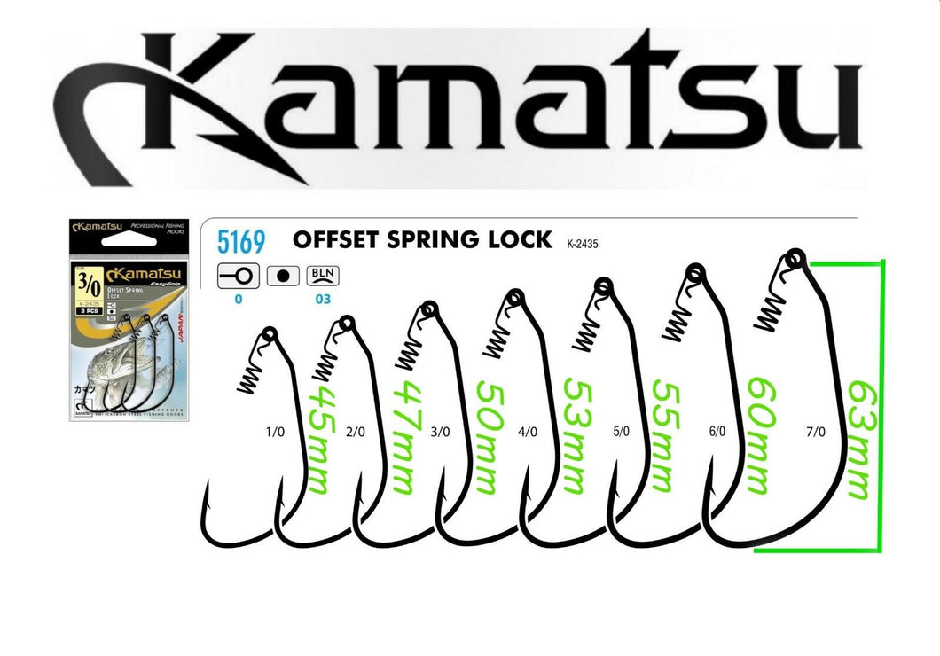 Kamatsu K-2435 Spring lock offest hooks.  3 pcs. weedless hooks.