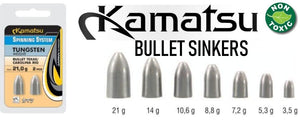 Kamatsu Tungsten Bullet sinkers. 2 pcs. Carolina/Texas rigs.